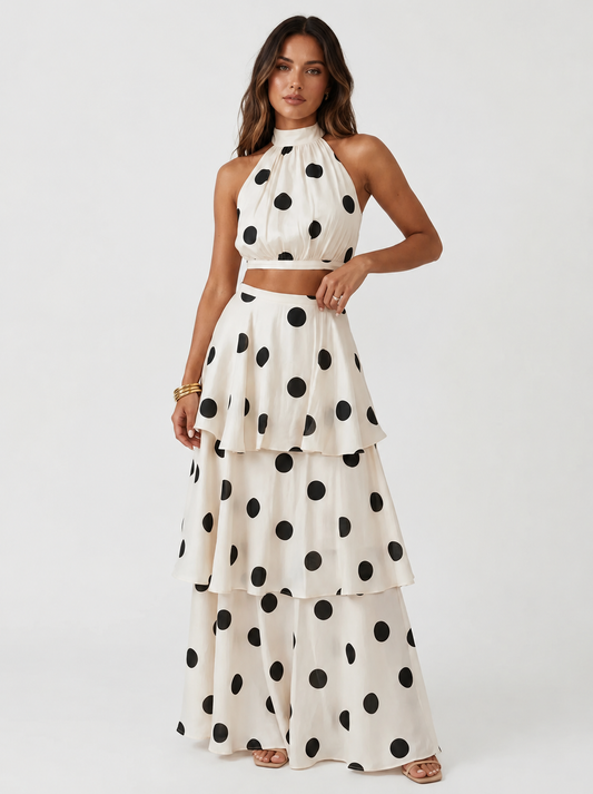 PAULA | Conjunto top y falda larga de lunares