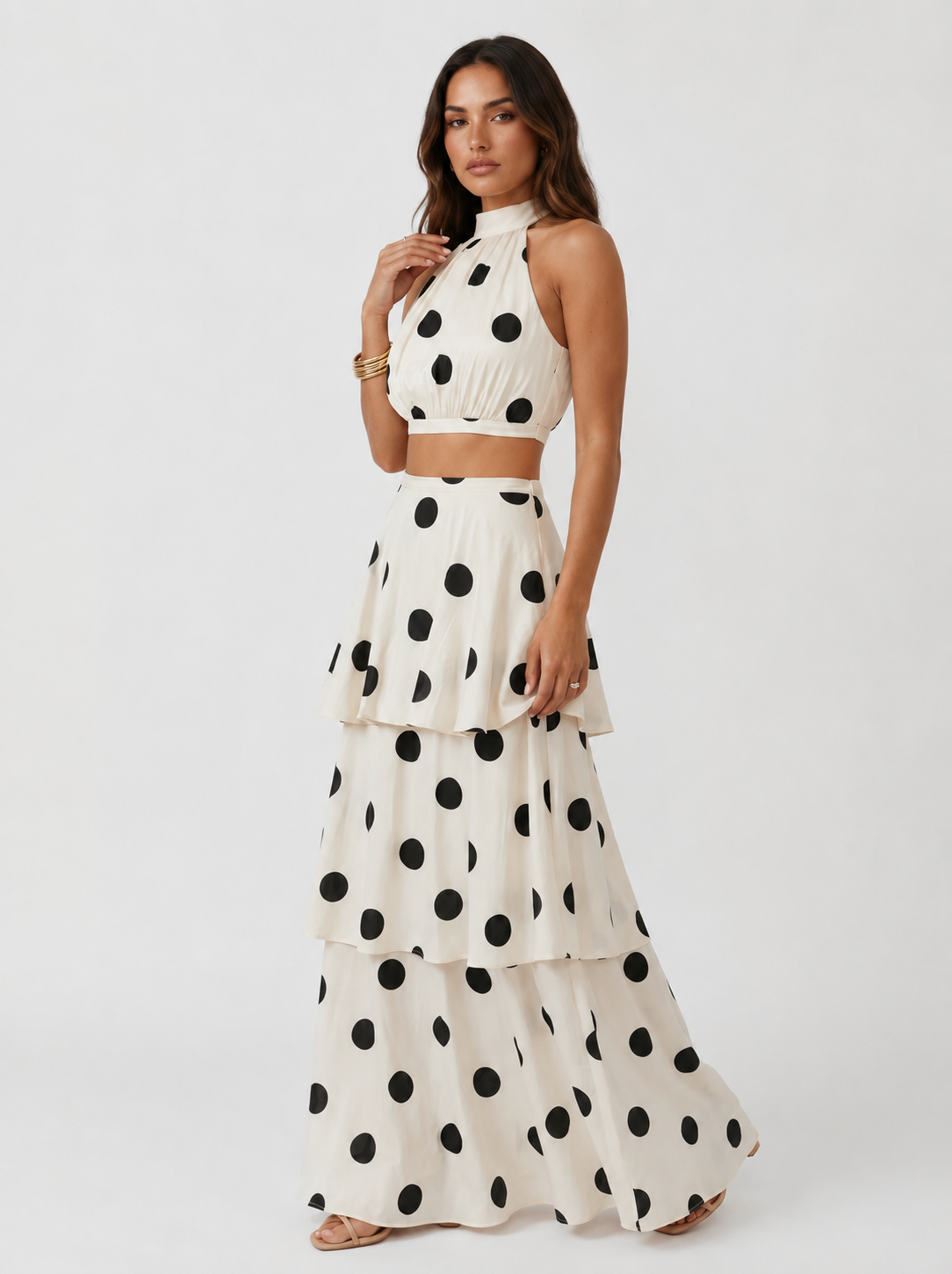 PAULA | Conjunto top y falda larga de lunares